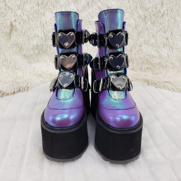 Swing 105 Hologram Heart Plate Platform Punk Goth Ankle Boots - Picture 5 of 13